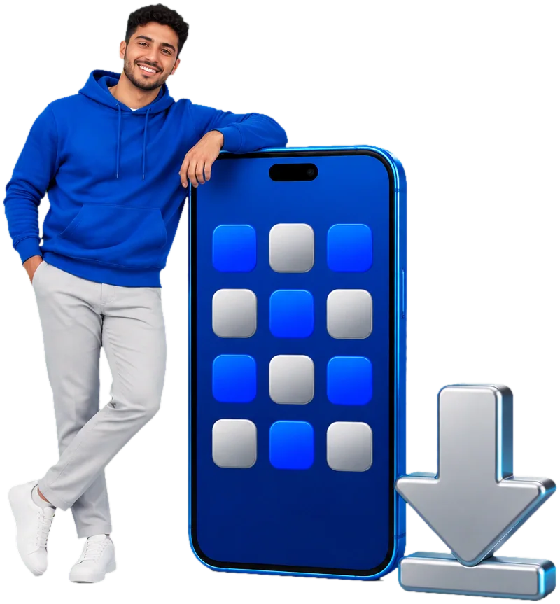 A trader next to a phone showing the MiroNext app